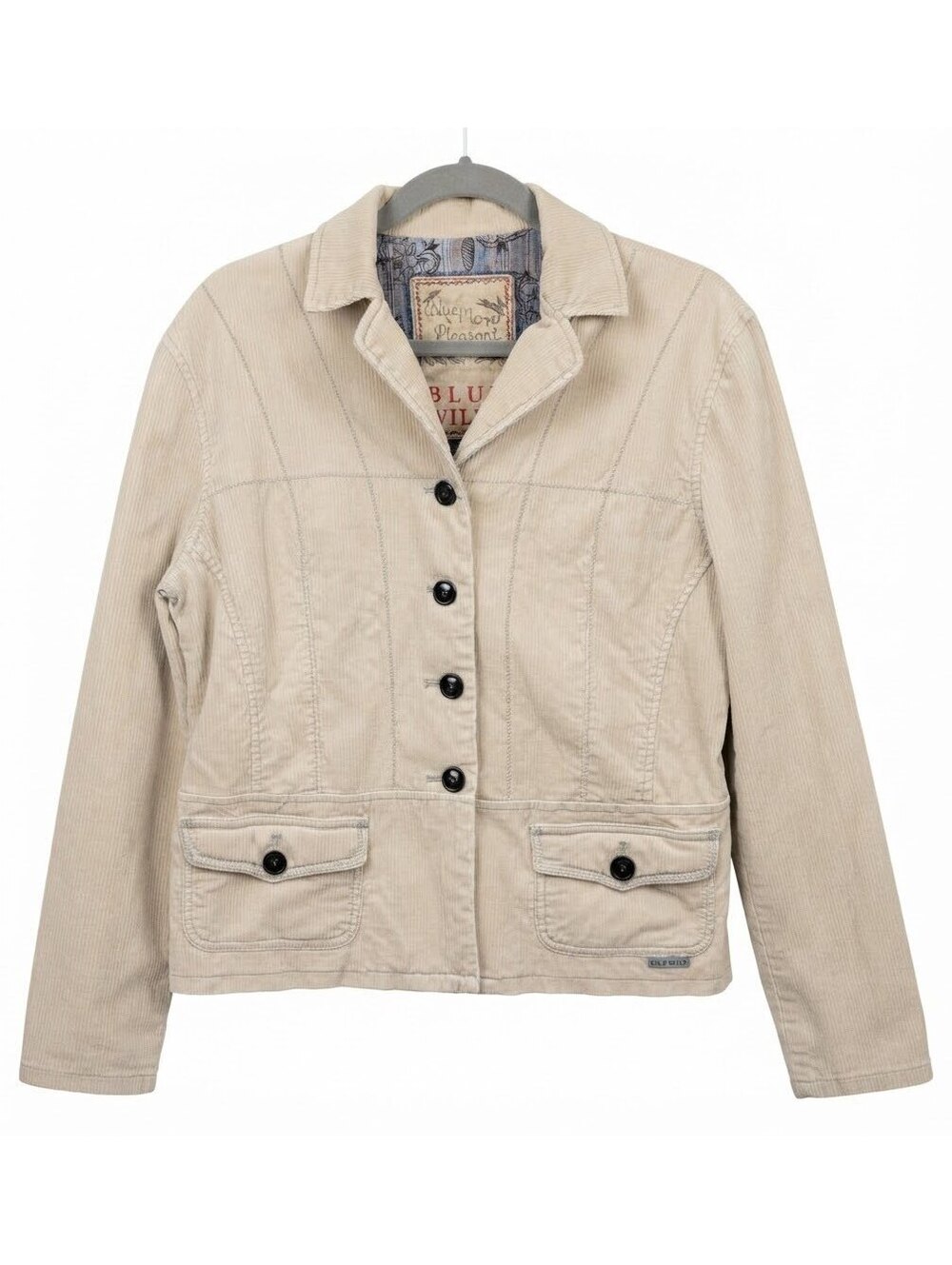 Blue Willis Women's Corduroy Jacket Cream Beige Button Down Pockets XL